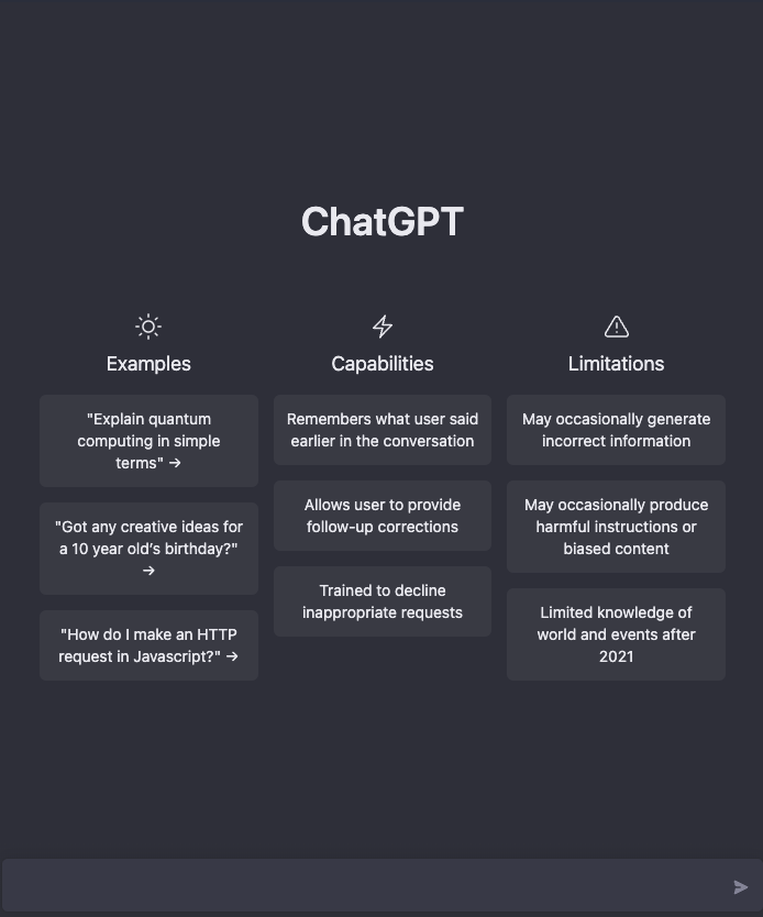 Chat GPT interface